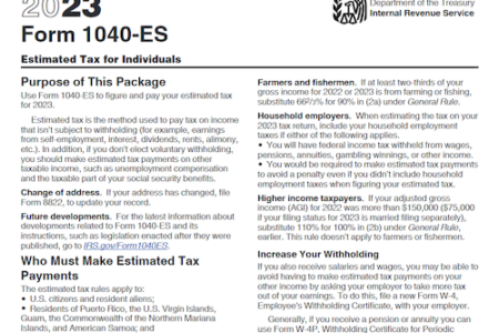 Form 1040-ES: Estimated Tax for Individuals