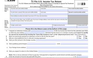 Form 2350: Application for Extension of Time to File U.S. Income Tax Return
