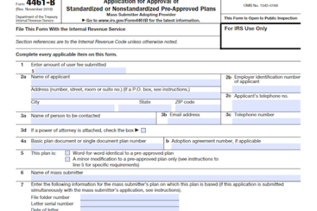 Form 4461-B: Application for Approval of Standardized or Nonstandardized Pre-Approved Plans