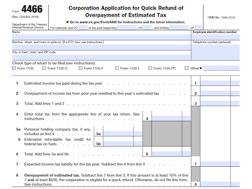 Form 4466: Corporation Application for Quick Refund of Overpayment of Estimated Tax