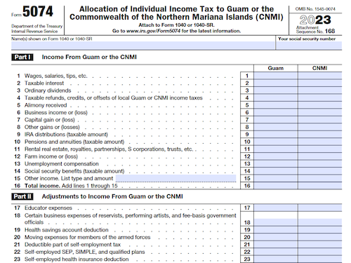 Form 5074: Allocation of Individual Income Tax to Guam or the Commonwealth of the Northern Mariana Islands (CNMI)