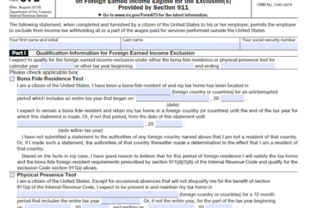 Form 673: Statement for Claiming Exemption from Withholding on Foreign Earned Income Eligible for the Exclusion(s) Provided by Section 911