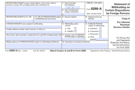 Form 8288-A: Statement of Withholding on Certain Dispositions by Foreign Persons