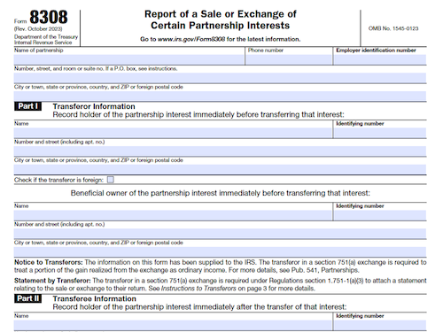 Form 8308: Report of a Sale or Exchange of Certain Partnership Interests