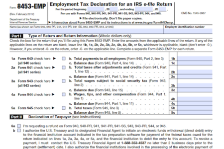 Form 8453-EMP: Employment Tax Declaration for an IRS e-file Return