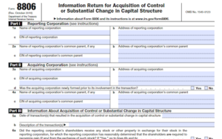 Form 8806: Information Return for Acquisition of Control or Substantial Change in Capital Structure