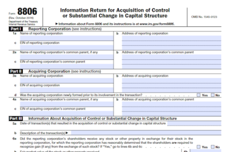 Form 8806: Information Return for Acquisition of Control or Substantial Change in Capital Structure