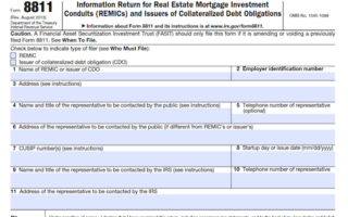 Form 8811: Information Return for Real Estate Mortgage Investment Conduits (REMICs)and Issuers of Collateralized Debt Obligations
