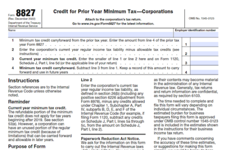 Form 8827: Credit for Prior Year Minimum Tax - Corporations