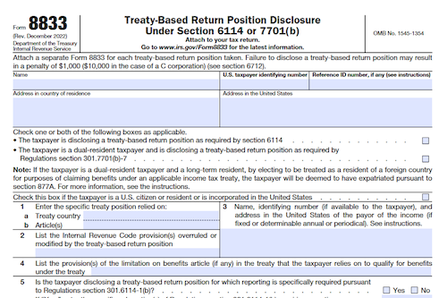 Form 8833: Treaty-Based Return Position Disclosure Under Section 6114 or 7701(b)