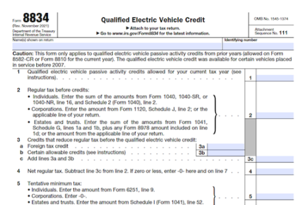 Form 8834: Qualified Electric Vehicle Credit