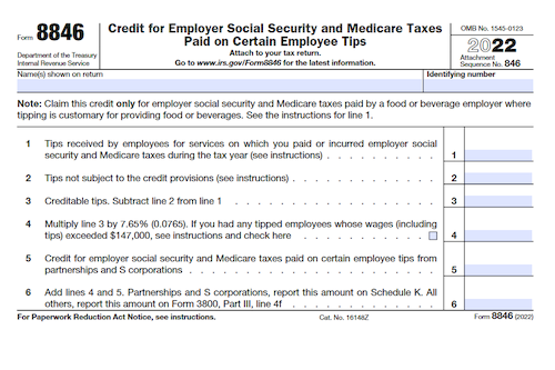 Form 8846: Credit for Employer Social Security and Medicare Taxes Paid on Certain Employee Tips