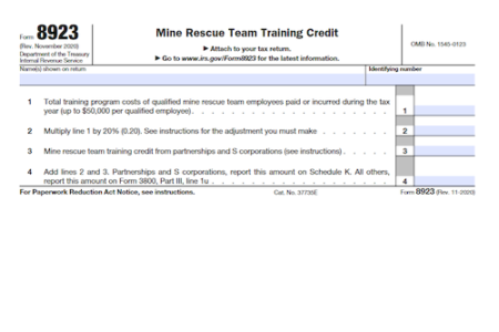 Form 8923: Mine Rescue Team Training Credit