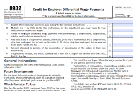 Form 8932: Credit for Employer Differential Wage Payments