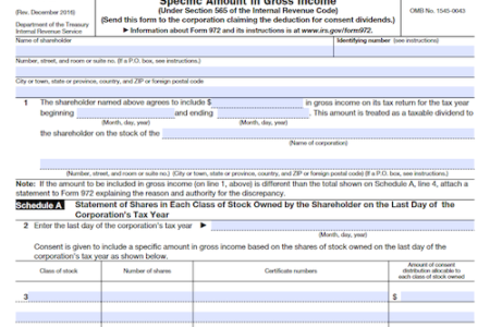 Form 972: Consent of Shareholder to Include Specific Amount in Gross Income