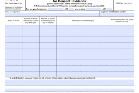 Form 973: Corporation Claim for Deduction for Consent Dividends