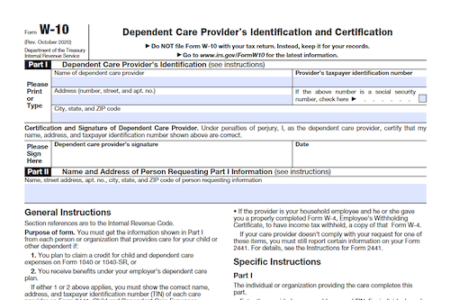 Form W-10: Dependent Care Provider's Identification and Certification