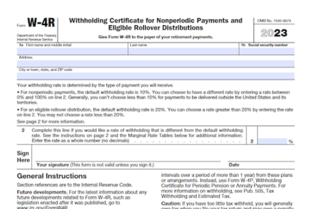 Form W-4R: Withholding Certificate for Nonperiodic Payments and Eligible Rollover Distributions