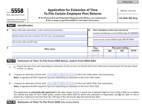 Form 5558: Application for Extension of Time to File Certain Employee Plan Returns