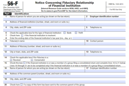 Form 56-F: Notice Concerning Fiduciary Relationship of Financial Institution