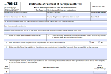 Form 706-CE: Certification of Payment of Foreign Death Tax