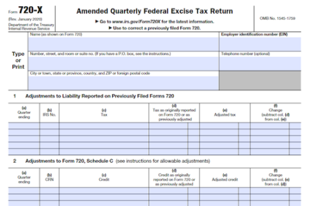 Form 720-X: Amended Quarterly Federal Excise Tax Return