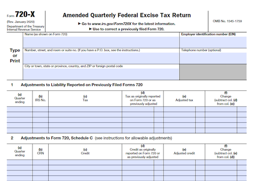Form 720-X: Amended Quarterly Federal Excise Tax Return
