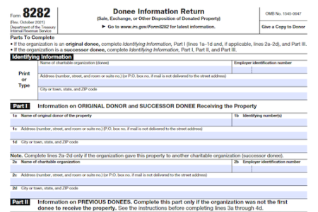 Form 8282: Donee Information Return (Sale, Exchange or Other Disposition of Donated Property)