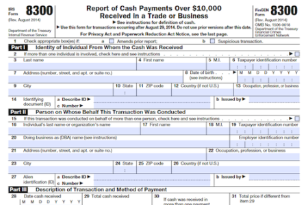 Form 8300: Report of Cash Payments Over $10,000 Received In a Trade or Business