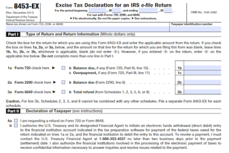 Form 8453-EX: Excise Tax Declaration for an IRS e-file Return