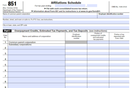 Form 851: Affiliations Schedule