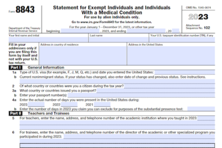 Form 8843: Statement for Exempt Individuals and Individuals with a Medical Condition