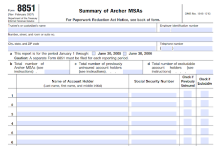 Form 8851: Summary of Archer MSAs