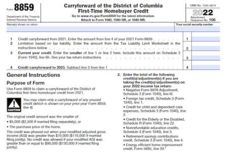 Form 8859: Carryforward of the District of Columbia First-Time Homebuyer Credit