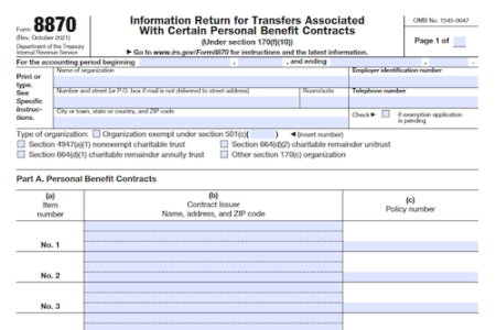 Form 8870: Information Return for Transfers Associated With Certain Personal Benefit Contracts