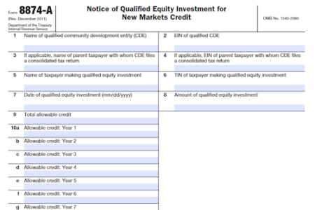 Form 8874-A: Notice of Qualified Equity Investment for New Markets Credit