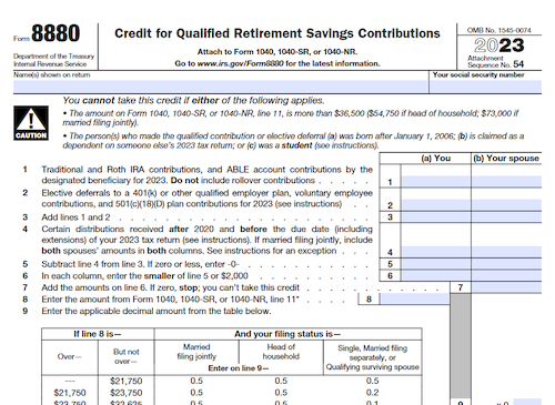 Form 8880: Credit for Qualified Retirement Savings Contributions