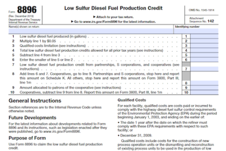 Form 8896: Low Sulfur Diesel Fuel Production Credit