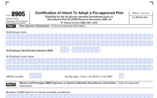 Form 8905: Certification of Intent to Adopt a Pre-Approved Plan