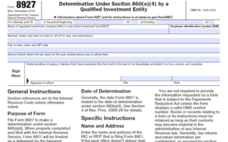 Form 8927: Determination Under Section 860(e)(4) by a Qualified Investment Entity