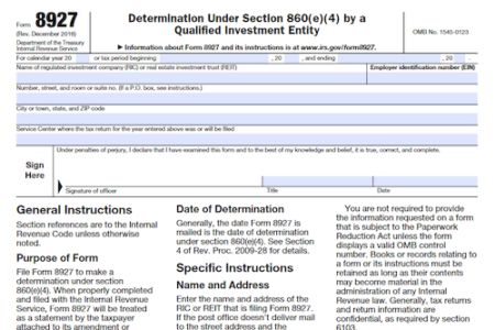 Form 8927: Determination Under Section 860(e)(4) by a Qualified Investment Entity