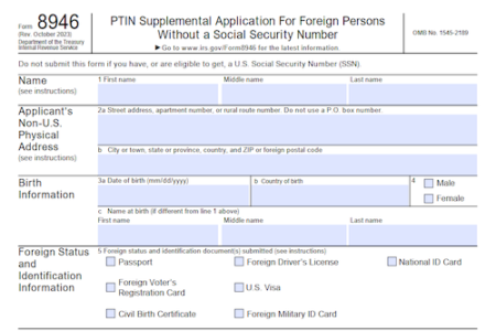 Form 8946: PTIN Supplemental Application For Foreign Persons Without a Social Security Number