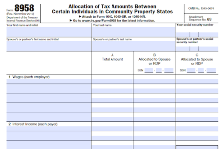 Form 8958: Allocation of Tax Amounts Between Certain Individuals in Community Property States