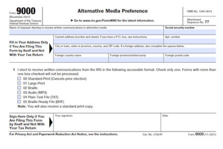 Form 9000: Alternative Media Preference