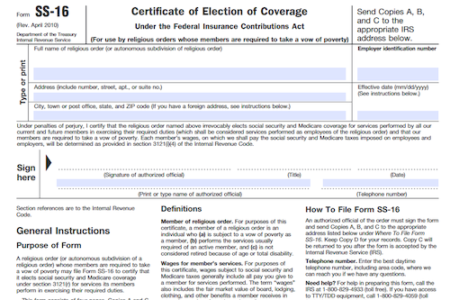 Form SS-16: Certificate of Election of Coverage