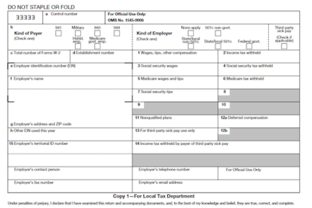 Form W-3 SS: Transmittal of Wage and Tax Statements