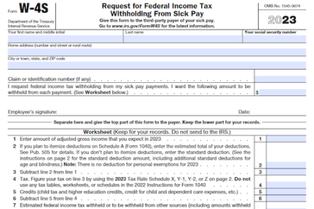 Form W-4S: Request for Federal Income Tax Withholding from Sick Pay