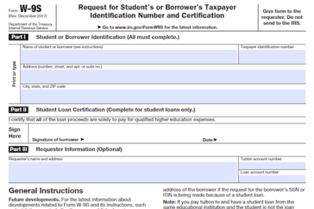 Form W-9S: Request for Student's or Borrower's Taxpayer Identification Number and Certification